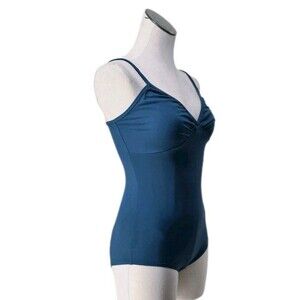 Funky Diva Dancetech Pinch Front Camisole Vneck Leotard AL Women's L Blue NWT
